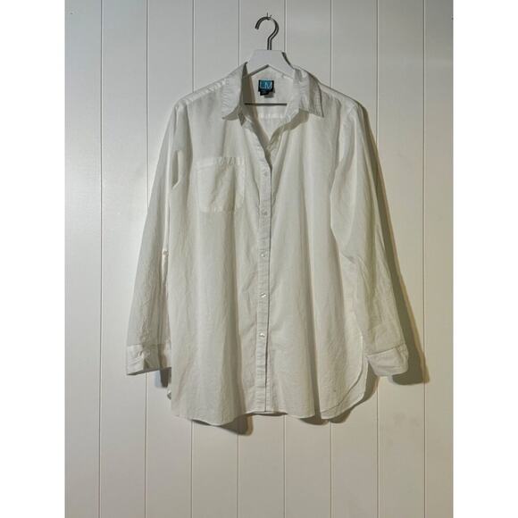 LM Beach White Button-Up Cotton Women's Shirt Roll Tab Sleeve Size Medium - Picture 1 of 7